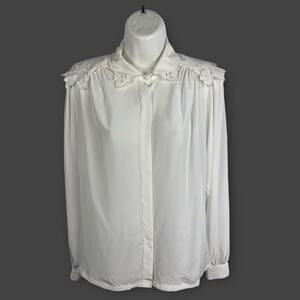 Vintage White Shirtstrings II Floral Eyelet collar‎ Career Blouse Medium Size 10